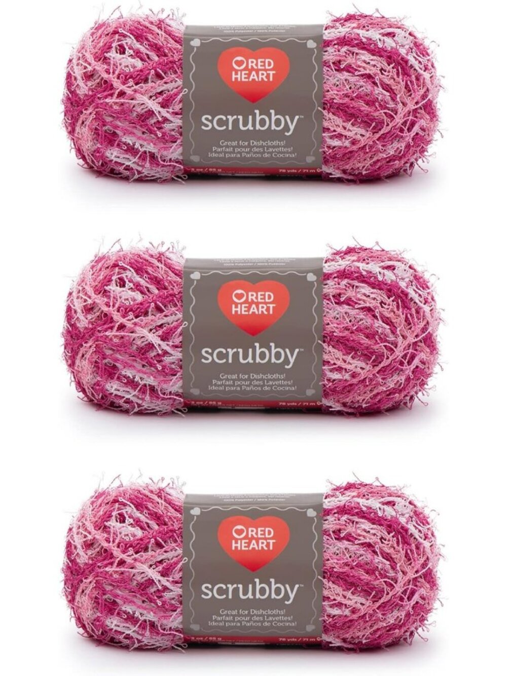 Vibrant Red Scrubby Candy Yarn - 3 Pack, 85g, Medium Weight for Knitting